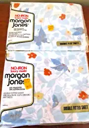 Morgan Jones Muslin Double Fitted and Flat Sheet Blue Butterfly Floral USA NOS