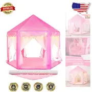 Delightful Princess Tent Playhouse with Star Lights & Soft Rug for Girl's Room
