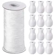 109.36 Yards Roman Blind Cord Raided Lift Shade Cord and 12 Pieces Wood Blind Pull Cord Knobs for DIY Roman Blind White