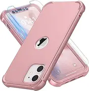 ORETECH Compatible with iPhone 12 Mini Case with [2 x Tempered Glass Screen Protector] 360°Full Body Protection Hard PC TPU Slim Case for iPhone 12 Mini Case 5.4" - Rosegold
