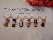 "THANKSGIVING ", PILGRIMS SET OF 6 HAND CRAFTED Wine Glass Charms