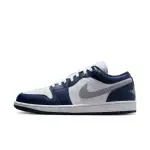 【NIKE 耐吉】AJ1 AIR JORDAN 1 LOW MIDNIGHT NAVY 午夜藍 灰 皮革 低筒 休閒鞋 男鞋(553558-141)