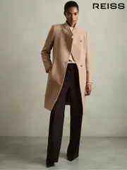 Reiss Light Camel Maude Wool Blend Longline Double Breasted Coat (E27167) | $690