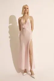 aradia sequin halter dress in light pink