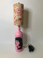 Quirky Shabby Chic Sylvia Plath Wine Bottle Lamp with Custom Flower Lampshade