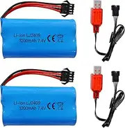 Fytoo 2PCS 7.4V 1200mah SM-4P Plug Rechargeable Battery with USB Charging Cable for EC08 RC Car Model Off-Road Vehicle Climbing Drift Racing Remote Control Boat Battery