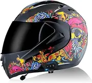 Modular Motorcycle Helmet ECE Approved Flip Up Integrated Helmet with Double Sun Visor Anti Fog Built in Dual Speaker with Microphone Suitable for Adults Men and Women C,XL=61-62CM