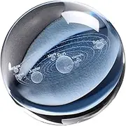 FUNOMOCYA System Crystal Ball with Clear Planet Design Engraved Glass Sphere for Home Office Classroom Decor Educational Astronomy Teachers