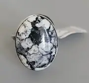 White Buffalo, Sterling Silver Ring, Navajo Crafted, Jewler: Scott Skeets, 7.5