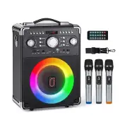Karaoke Machine, Bluetooth Speaker with 3 Wireless Microphones, Portable PA S...