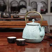 Catzon 32 Ounce Tea Kettle Cast Iron Teapot with Stainless Steel Infuser Leaf Design Teapot Coated Light Green