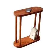 Oval Solid Wood Narrow Side Table, Slim End Table, Small Coffee Large Chestnut