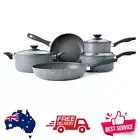 5 Piece Stone Grey Cookware Set Kitchen Large Frypan Saucepan Pot Cooking Lid