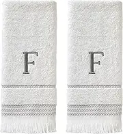SKL Home Casual Monogram Hand Towel Set, F, 16x26, White 2 Count