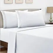 DYETEX Queen Bed Sheets Set - Microfiber 4 Pcs Hotel Luxury Bed Sheets-Comfy Sheets Set Include 1 Flat Sheet-1 Deep Pocket Fitted Sheet 40 Cm and 2 Pillowcases (White/Grey)
