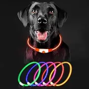 LED Dog Collar, Adjustable Light Up Dog Collars USB Rechargeable Waterproof, Dog Light Safety Necklace, Multiple Colours for Small Medium Large Dogs Orange
