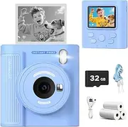 Mgaolo Kids Camera with Instant Print, Thermal Printing Digital Camera Toy for 3-12 Years Old Children, Safe Ink-Free Design, Present for Creativity & Learning (Blue)