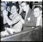 Max Baer Shirtless In Crowd With Hands Up 1934 Old Boxing Photo