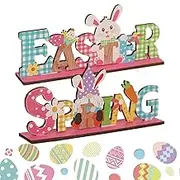 Easter Tabletop Sign - Spring Bunny Gnome Sign Tiered Tray Decor - 2X Desk Decor, Colorful Letter Easter Decorations, Table Centerpieces Home Decoration