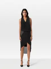 Black Hardware Embellished Midi Dress