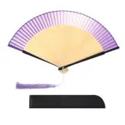 Hand Held Silk Bamboo Fans, Folding Fan for Women Dance, Light Purple