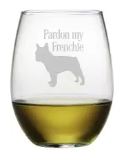 Susquehanna Glass Set of Four 21oz Pardon My Frenchie Stemless Wine Glasses