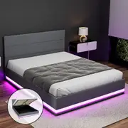 Artiss Bed Frame Queen Size with LED Lights Platform Queen Beds Grey LUMI