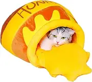 PECHVINO Honey Pot Cat Bed - Cozy Enclosed Pet Bed in Medium and Large Sizes, Cute Honey Pot Design for Cats & Small Pets, Plush Cushion & Durable Fabric (Large)