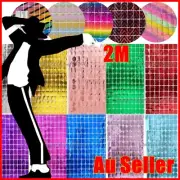 2m Rectangle Square Foil Tinsel Curtain Shimmer Backdrop Party Sequin Metallic