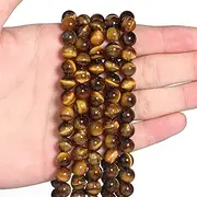 [PEVOGON] 46 Pcs 8mm Natural Stone Beads Gemstone Round Loose Agate Beads Energy Healing Crystals for DIY Bracelet Necklace Jewelry Making (Yellow Tiger Eye)