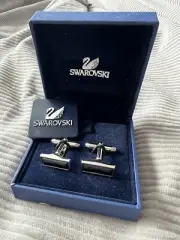 Swarovski Rectangle Jet Black Austrian Crystal #66104 Francesco Cufflinks NEW