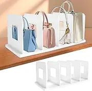 2Pcs Adjustable Purse Storage Organizer Plastic Purse Dividers Closet Bag Storage Dividers Rack Shelf Dividers Adjustable Plastic Handbag Organizers with 4 Compartments for Closet Purse Storage