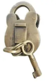 small padlock old style patina solid brass 2 keys heavy lock bridge 60 mm box B