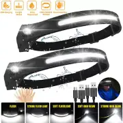 2PACK Headlamp COB LED USB Rechargeable Headlight Torch Work Light Bar Head Band