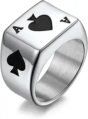 [xuanhang] Mens Stainless Steel Ace of Spades Fidget Rings For Men Women,Silver Black Ace Poker Playing Card Ring Carved Biker Band Anxiety Ring Jewelry For Men,Man Punk Motorcycle Titanium Steel Ring