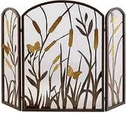 Fireplace Screen 3-Panel Folding Fire Place Screen Cover, Wrought Iron Fire Screens Spark Guard for Baby Safe Antique Brown Finish 127×90cm (Color : Brown) Little Surprise
