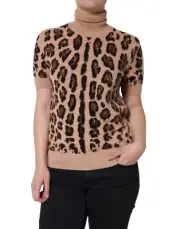 Dolce & Gabbana Beige Leopard Print Wool Turtleneck Women's Top Authentic
