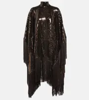[Taller Marmo] Taller Marmo Fringed-trimmed sequined minidress One Size brown