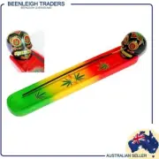 INCENSE BOAT / BURNER CANDY SKULL With Rastafarian WEED LEAF Motif Brand New