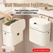 Wall Mounted Hanging Waste Bin with Lid Household Cabinet Trash Can Cream White
