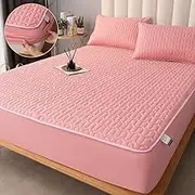 Thicken Mattress Cover Thick Quilted Stitched Bed Linen Printed Bedding Large Bed Sheet Without Pillowcase,Pink,only 2 Pillowcase