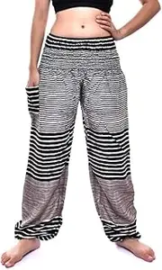 [Bohotusk] Women Bohemian Harem Pants Elephant Print Boho Hippy Trouser for Ladies 14 Blue Elephant Grassland