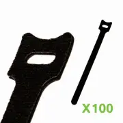 8 Inch Hook and Loop Reusable Strap Cable Cord Wire Ties 100 Pack Black