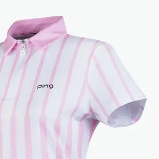 【PING】女款直條短袖POLO衫-粉紅(吸濕排汗/GOLF/高爾夫球衫/RA23108-15)