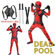 Kids Deadpool Costume Superhero Cosplay Boy Lycra Morph Party Jumpsuit Book week
