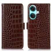 For Oneplus Nord Ce3 5g Genuine Cow Leather Rfid Blocking Wallet Cover Crocodile Texture Stand Phone Case