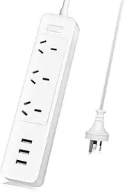 Rectangle Power Strip 3-Outlet Surge Protector, Smart 3 USB Ports, 1.8M Power Cord, 2500W/2.4A Power Board Extension Cord with Power Switch for Home, Office, Travel, White