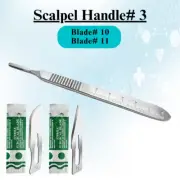 50 STERILE SURGICAL BLADES #10 #11 WITH FREE SCALPEL HANDLE #3 Hi-Quality