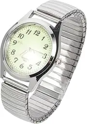 [JEWEDECO] Couple Watch Analog for Women Vintage Classic Watch Women Watch Couple for Women Mens Elderly Stretch Watch Bands for Women Watch Glow Silver Stainless Steel