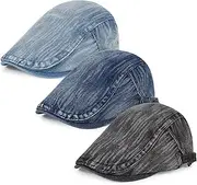 [Qlauca] 3Pcs Men's Newsboy Caps Washing Cotton Cooling Lightweight Scally Cap for Men Adjustable Flat Cap
